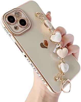 για το iPhone 12 Pro Max Κεφάλαιο,Cute Plating Love Heart Wrist Strap Chain Bracelet Soft συμβατό με