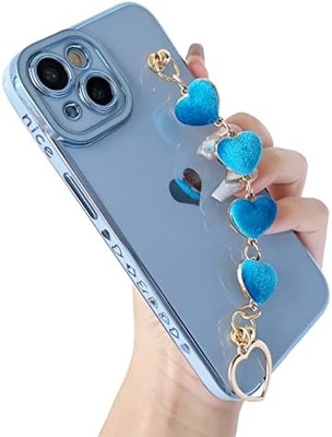 για το iPhone 12 Pro Max Κεφάλαιο,Cute Plating Love Heart Wrist Strap Chain Bracelet Soft συμβατό με