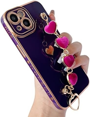 για το iPhone 12 Pro Max Κεφάλαιο,Cute Plating Love Heart Wrist Strap Chain Bracelet Soft συμβατό με