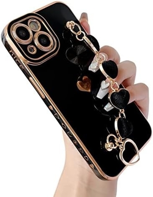 για το iPhone 12 Pro Max Κεφάλαιο,Cute Plating Love Heart Wrist Strap Chain Bracelet Soft συμβατό με