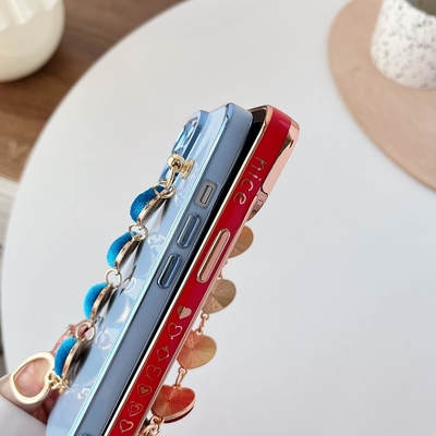 για το iPhone 12 Pro Max Κεφάλαιο,Cute Plating Love Heart Wrist Strap Chain Bracelet Soft συμβατό με