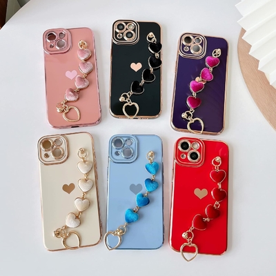 για το iPhone 12 Pro Max Κεφάλαιο,Cute Plating Love Heart Wrist Strap Chain Bracelet Soft συμβατό με