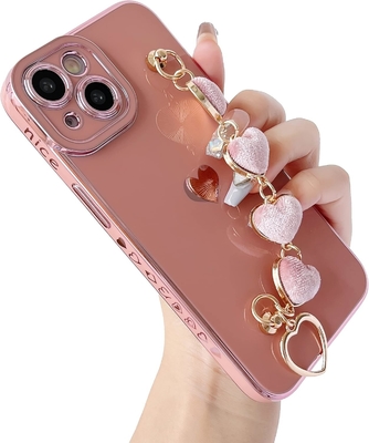 για το iPhone 12 Pro Max Κεφάλαιο,Cute Plating Love Heart Wrist Strap Chain Bracelet Soft συμβατό με