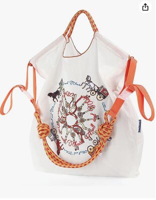 Ball&Chain carriage pattern embroidered nylon handbag for women, travel shoulder bag with top handle, suitable for work and travel