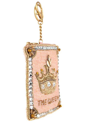 Πορτοφόλι Crough Jewel Coin Purse Μαλακό ροζ τσάντα με χάντρες με αστραφτερή χρυσή κορώνα με φερμουάρ που κλείνει με εύκολο άνοιγμα με άγκιστρο μπρελόκ και συμπαγής σχεδιασμός με εφαρμογή πιστωτικής κάρτας